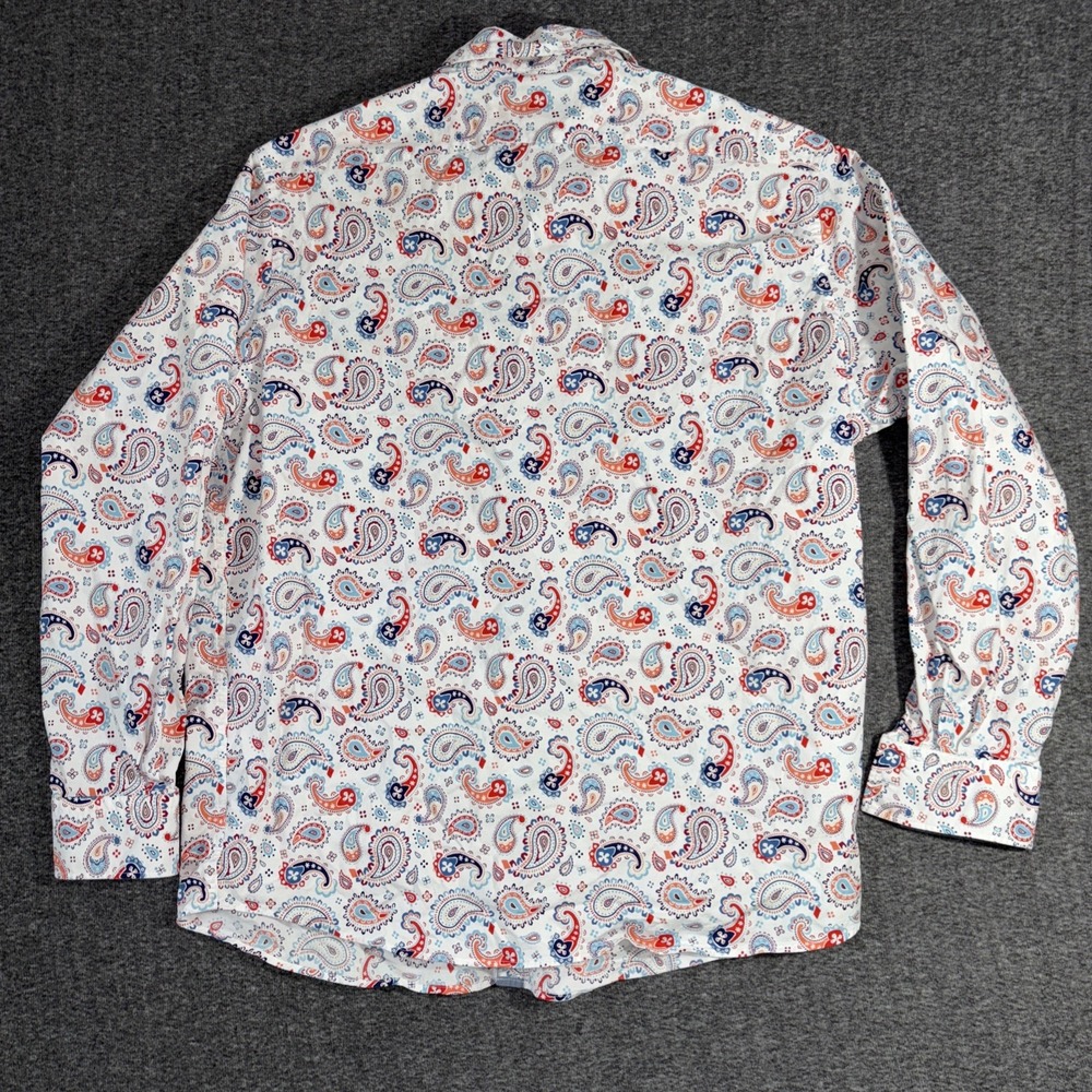 Cremieux Premium Paisley Button Down Shirt Tall 2XT Stretch White/Red Colorful - Picture 8 of 10